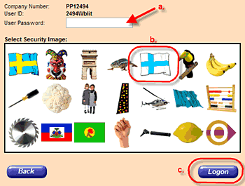Log On page with security images.
