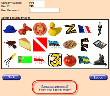 Log On screen with "Forgot your password?" and "Forgot your security image?" links circled.