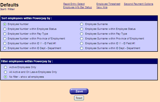 Sort/Filter page.
