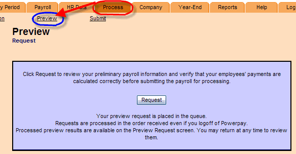 Preview. Process tab circled; arrow to Preview link.