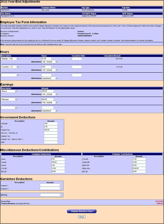 Year-End Adjustments screen